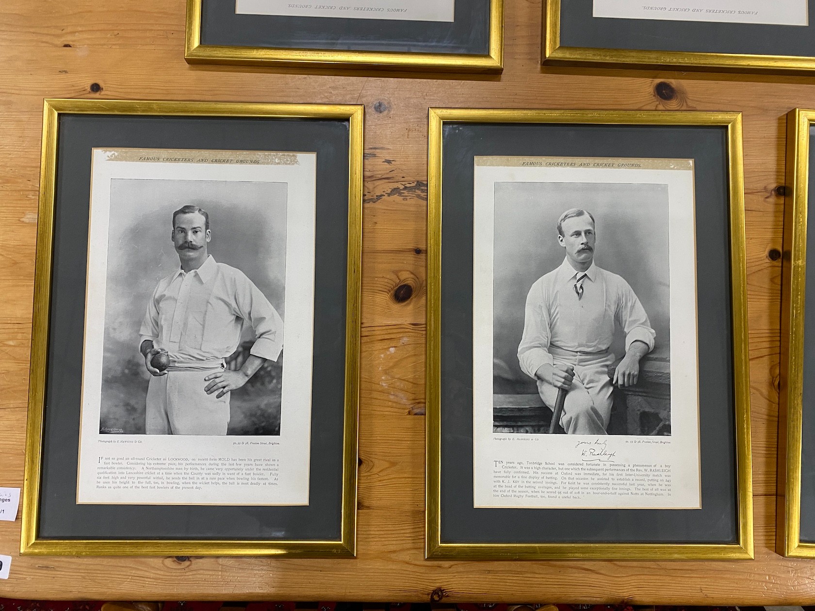 Famous Cricketers and Cricket Grounds ten framed monochrome photographic prints 22cms x 34cms and a Freddie Flintoff signed photograph.